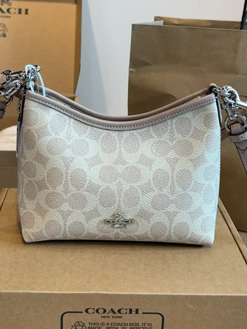 Coach Mini Shoulder Tote Chalk Signature Canvas Convertible Crossbody Handbag